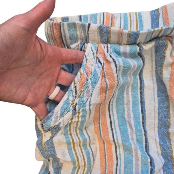 Briggs Women's White/Aqua/Orange Linen/Rayon Drawstring Shorts w Pockets - Picture 5 of 13